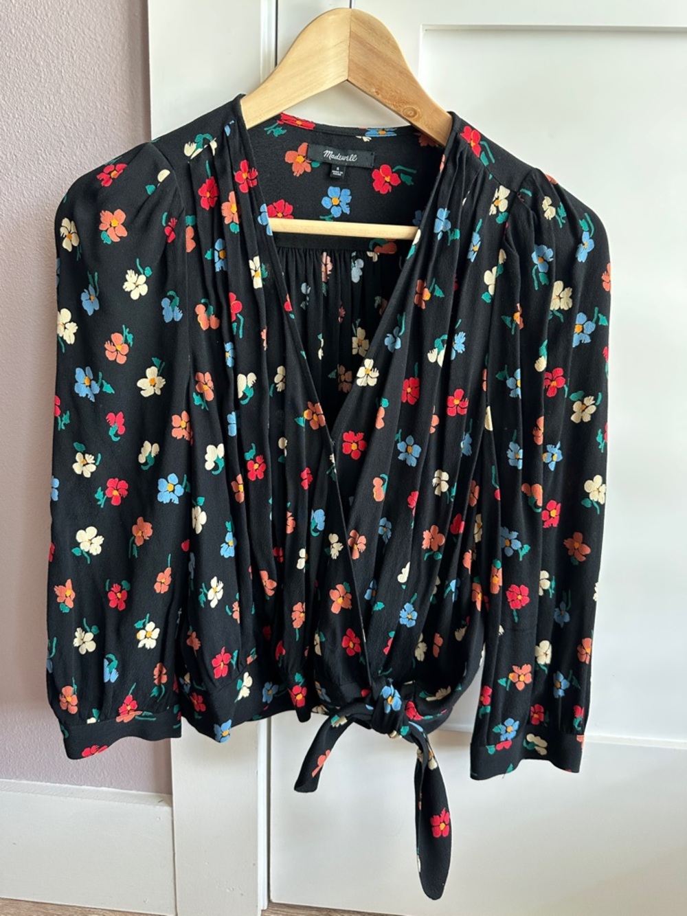 Madewell Black Floral Wrap Dress with Multicolor Blooms